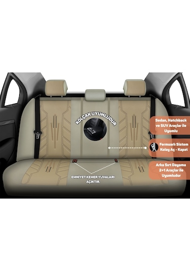 Minderland Fa Serisi - Volkswagen Amarok İle Uyumlu Koltuk Kılıfı, Deri / Bej