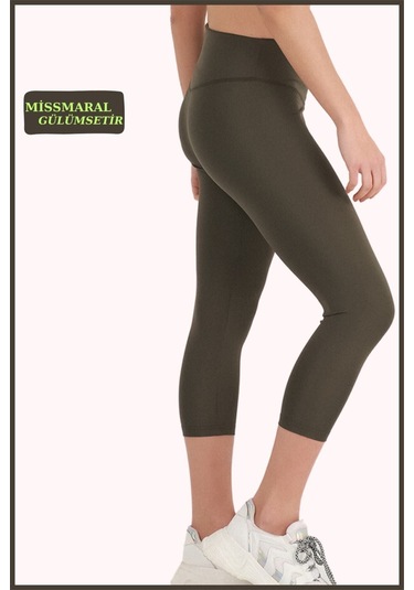 Kadın Yüksek Bel Toparlayıcı Kapri Tayt Dar Paça Karyoka Dikiş Detaylı Capri Haki 1020 Haki