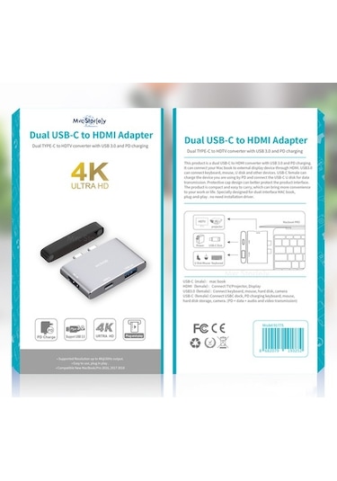 Usb Çoğaltıcı Çoklayıcı Usb-C Hdmı Çevirici 4K 1Xhdmı 1Xusb3.0-Gri