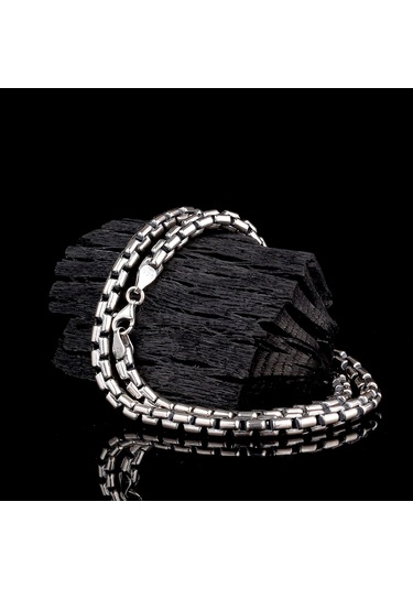 Tamamı 925 Ayar Gümüş El Örgü Model Halat Zincir Gri