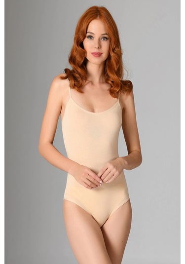 Kolcu İnce Askılı Pamuklu Ten Zıbın - 2600 Ten