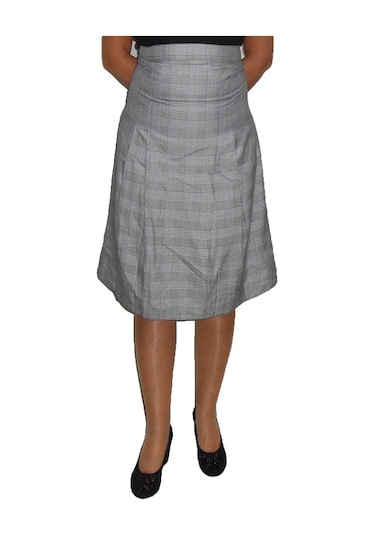 Gri Ekoseli Pileli Etek Art.2 Çok Renkli