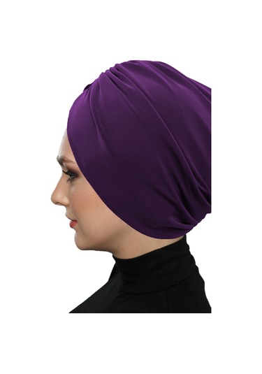 Büzme Çift Taraflı Mor Hazır Türban Tesettür Havuz Bonesi Mor