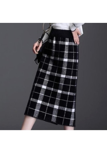 Sonbahar Kış Kadın Örme Etek Kadın Etek Yüksek Bel Kalınlaşmak Taklit Vizon Kadife Ince Orta Uzunlukta Tek Adım Etek Siyah&grı Siyah - Gri