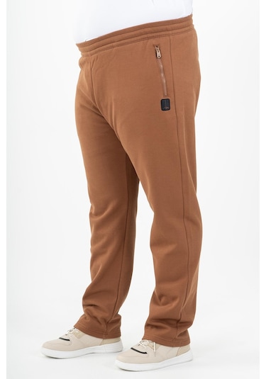 Maraton Sportswear Büyük Beden Erkek Düz Paça Basic Taba Eşofman Altı 22371-Taba