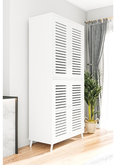 Enwood Deneb Mdf Beyaz 4 Kapaklı Panjur Kapak Ahşap Ayaklı Kiler