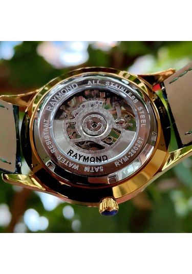 Raymond Yeşil İskelet Otomatik Erkek Kol Saati Altın