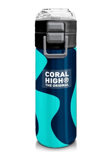 Coral High Erkek Çocuk İçin 500 Ml'lik Paslanmaz Çelik Termos/suluk - Lacivert Turkuaz Desenli Çok Renkli