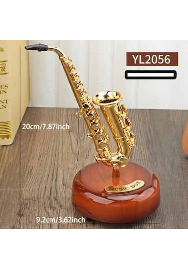 Willowhaven 2057 Small Lüks Döner Müzik Kutusu Altın Saksafon Trompet Kornet Dekor