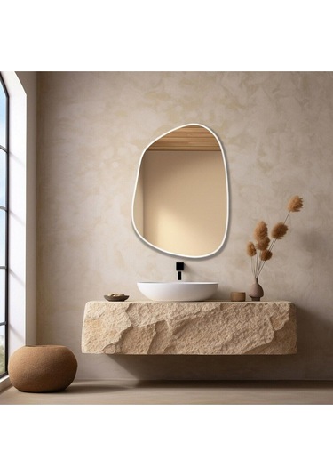 Asimetrik Ayna, Konsol Aynası, Dresuar Aynası, Duvar Aynası 75 X 55 Beyaz