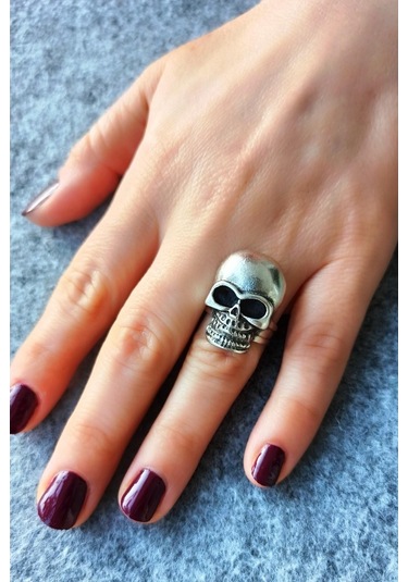 Antik Gümüş Kaplama Kurukafa Şekilli El Yapımı Ayarlanabilir Yüzü - 534814526 Çok Renkli