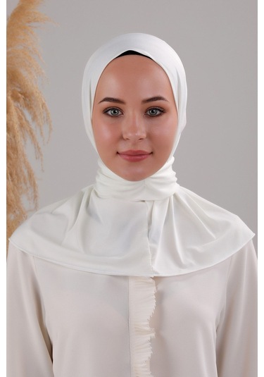 Kadın Tesettür Pratik Çıtçıtlı Sandy Fular Hazır Deniz Havuz Uyumlu Bone Ekru Ekru