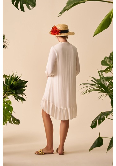 Düğmeli Mini Elbise Beyaz