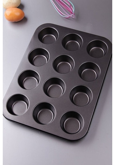 Porlisma 12'li Muffin Kalıbı, Metal Kek Kalıbı Siyah