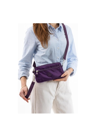 Klinkır Kumaş Mini Çapraz Askılı Kadın Çanta Yağmur Geçirmez El Askılı Çanta 20 10 Cm Mega Bag Mor