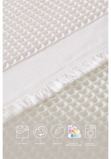Elart Ruffle Pike Çift Kişilik 220x240 Cm Beyaz Beyaz