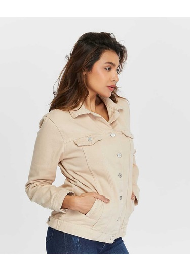 Shevega Kadın Bej Boyfriend Uzun Keten Ceket Bej