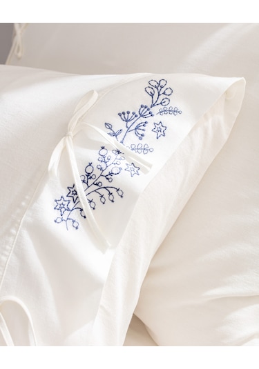 Madame Coco Relief King Size %100 Pamuk Bağlamalı Nevresim Takımı - Ekru/lacivert Çok Renkli