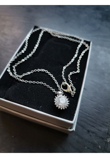 Ervanur Gümüş Kaplama Zirkon Tektaş Kadın Kolye Gümüş