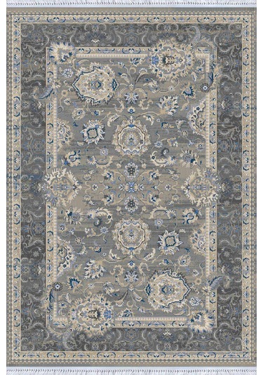 Gri Çerçeveli Dokuma Pamuk Tabanlı Kaymaz Kilim Klm286