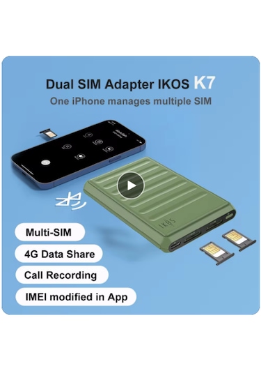 Ikos K7 Çift Sim Adaptörü 4g Çağrı Kayıt Desteği İphone İpod İpad Uyumlu