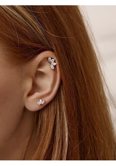 Zoloto Russkih 925 Ayar Gümüş Sünger Taşlı Helix Labret Küpe Piercingi 156113791 Gri