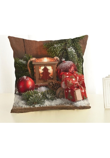 Noel Dekorasyonu Pamuk Ve Keten Yastık Ofis Ev Yastığı Yastık Olmadan, Boyut: 45x45cm Kırmızı Hediye