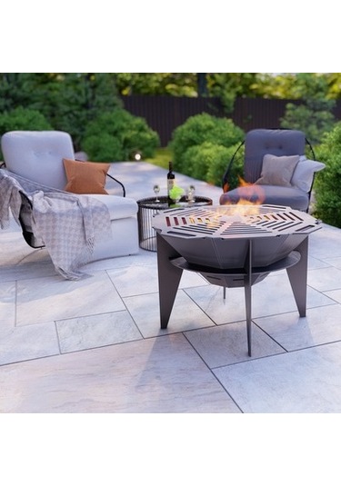 Oktagon Barbekü Izgaralı Ateş Çukuru Ayaklı Bahçeniz İçin Dekorat Siyah