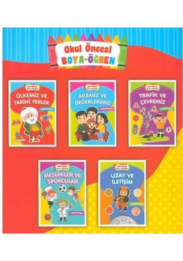 Okul Öncesi Boya Öğren Çıkartmalı 5 Kitap Set - Ema Yayınları