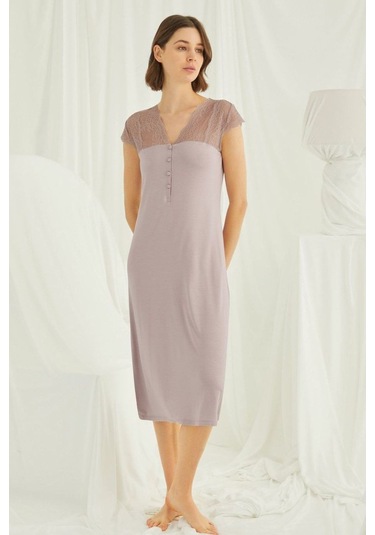 Monamise Kadın Vizon Kısa Kollu Gecelik 18436 Vizon