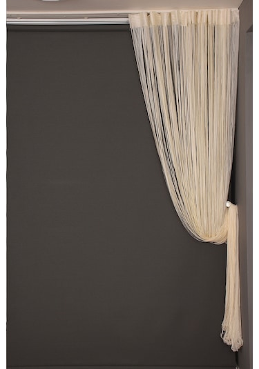 Düz İp Model Krem Renk Hazır İp Perde 300 270 Krem