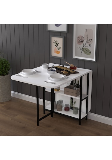 Metal Ayaklı Katlanır Mutfak Masası Km-31 Beyaz Beyaz