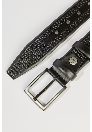 Erkek Sıyah Desenli Klasik Kemer Siyah