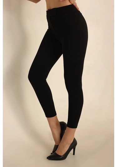 Vioshine Kadın Beli Lastikli Scuba Cırtlı Tayt-siyah Siyah