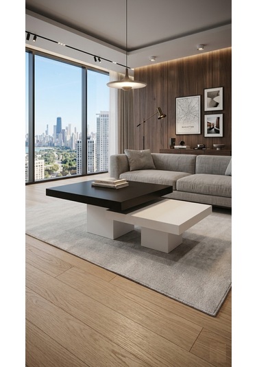 Most Marmoris %100 Mdf Aytaşı Ceviz Ayak Orta Sehpa Set Evinize Teslim Siyah - Krem