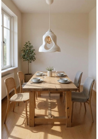 Beton Görünümlü Şık Ve Modern İskandinav Avize Rustik Ampul Hediyeli Beyaz