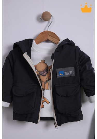 Babyhola 3'lü Kapüşonlu Hırka Badi Pantolon Erkek Bebek Çocuk Alt Üst Takım 001