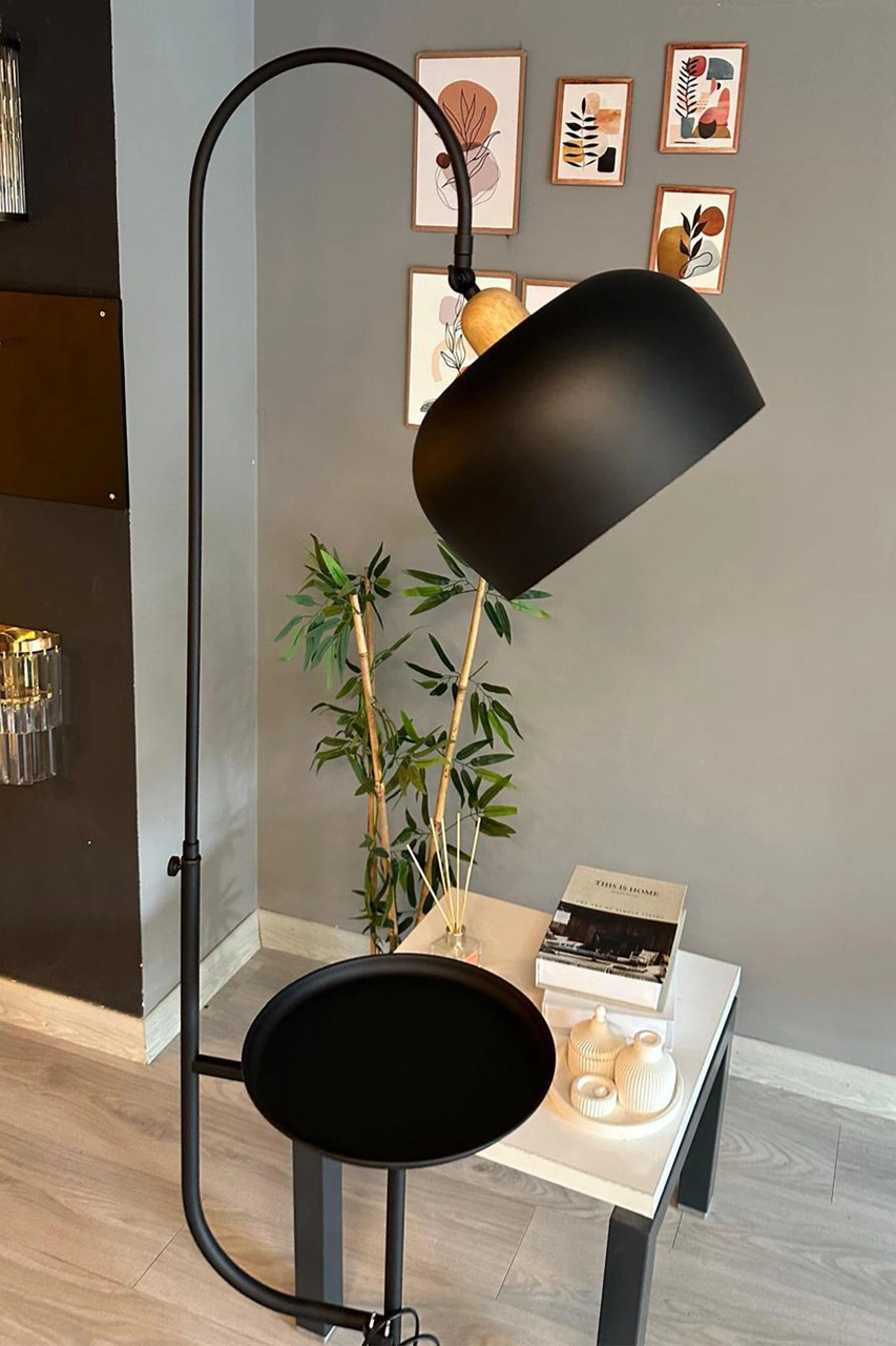 Lambader Siyah Hareketli Başlık Sehpalı Modern Dekoratif Metal Oturma Odası Çalışma Odası Zemin Siyah