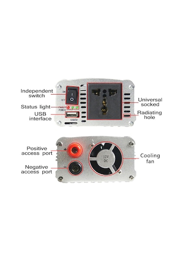 Mufunye 12v'den 220v'ye Dönüştürücü, Gümüş, 450w Sürekli Güç, Tam Metal Kasa, Usb Çıkışlı Araç İçin Inverter