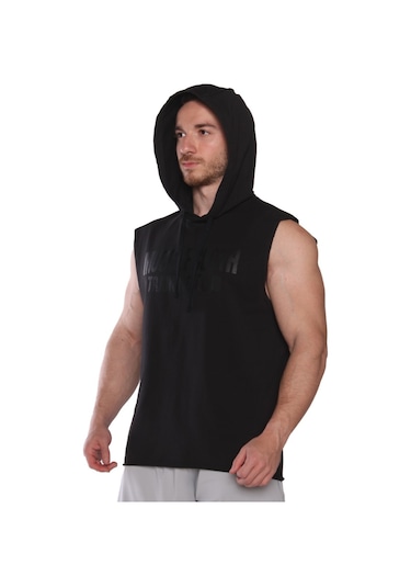 Musclecloth Training Club Kapüşonlu Kolsuz Sweatshirt Siyah Siyah