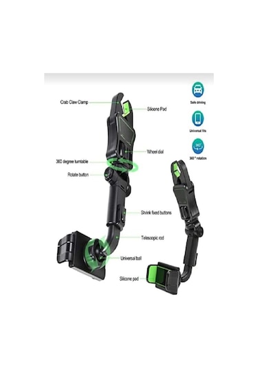 Dikiz Aynasına Takılı 360 Derece Dönebilen Cep Telefonu Tutacağı