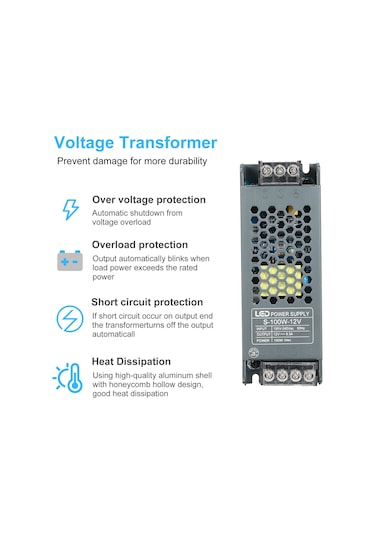 Lemestar 12v 100w Led Transformörü - Led Şerit, Işık Kutusu, Lineer Işık İçin Dışarıdışı Kullanim Dışı - Alüminyum Kasa, Isı Dağıtımı, Güvenlik Korumaları