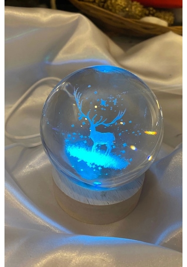 3d Led Işık Cam Küre Çok Işıklı Ahşap Geyik 7 Cm