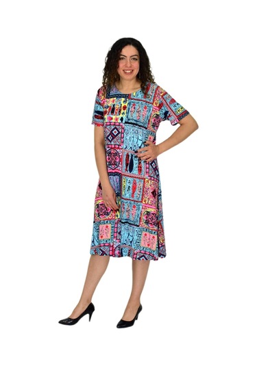 Kadın Kısa Kol Likralı Viskon Elbise Bgl-st04671 Mavi