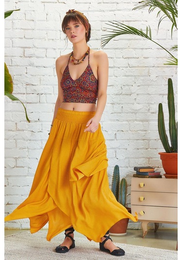 Bohem Tarz Katlı Salaş Beli Lastikli Uzun Etek