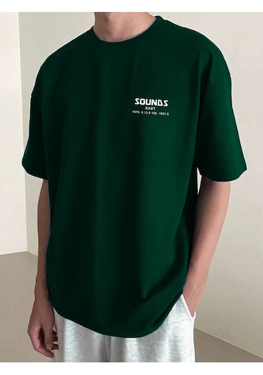 Erkek Nefti Yeşil Oversize Sea Son Baskılı Örme T-shirt Yeşil