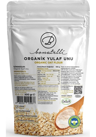 Bonatelli Organik Yulaf Unu 300 G