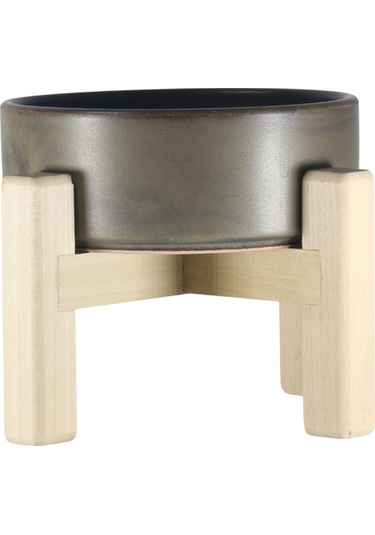 Yılmazel Seramik Mama Su Kabı Evcil Hayvanlar İçin Çift Taraflı Ahşap Ayaklı