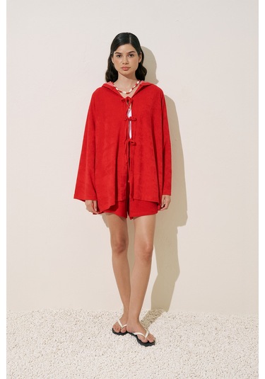 Havlu Kumaş Kimono Kırmızı Kırmızı