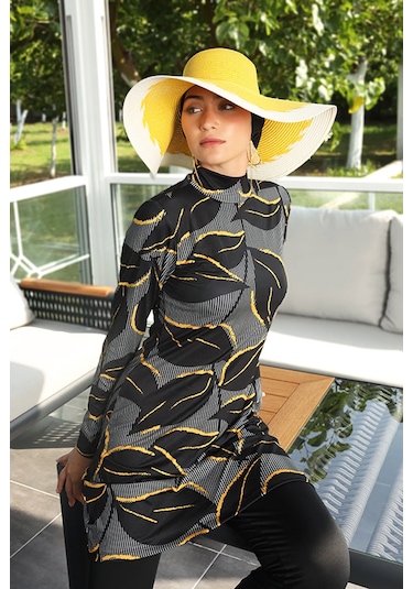 Likralı Tam Kapalı Tesettür Mayo 252-506 Siyah Siyah